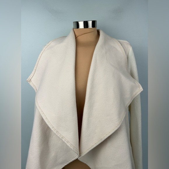 Drape Collar Coatigan Cardigan Jacket Ribbed Sleeves & Back Fleece Front Sz L - Picture 4 of 13